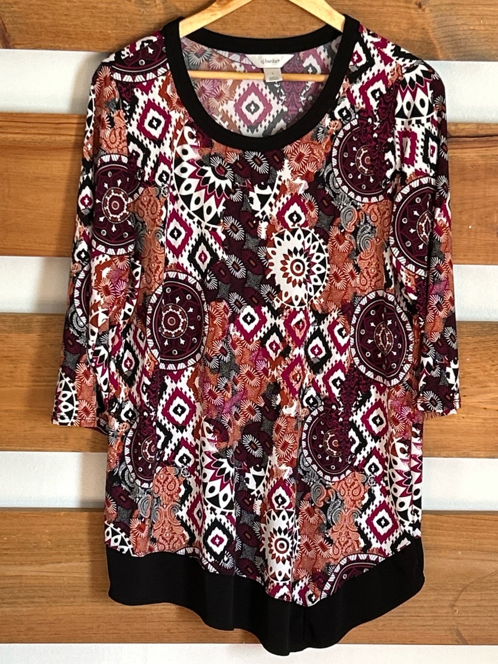 CJ Banks 3/4 Sleeve Tunic Vibrant Geometric Tribal Abstract Patterns Size XL